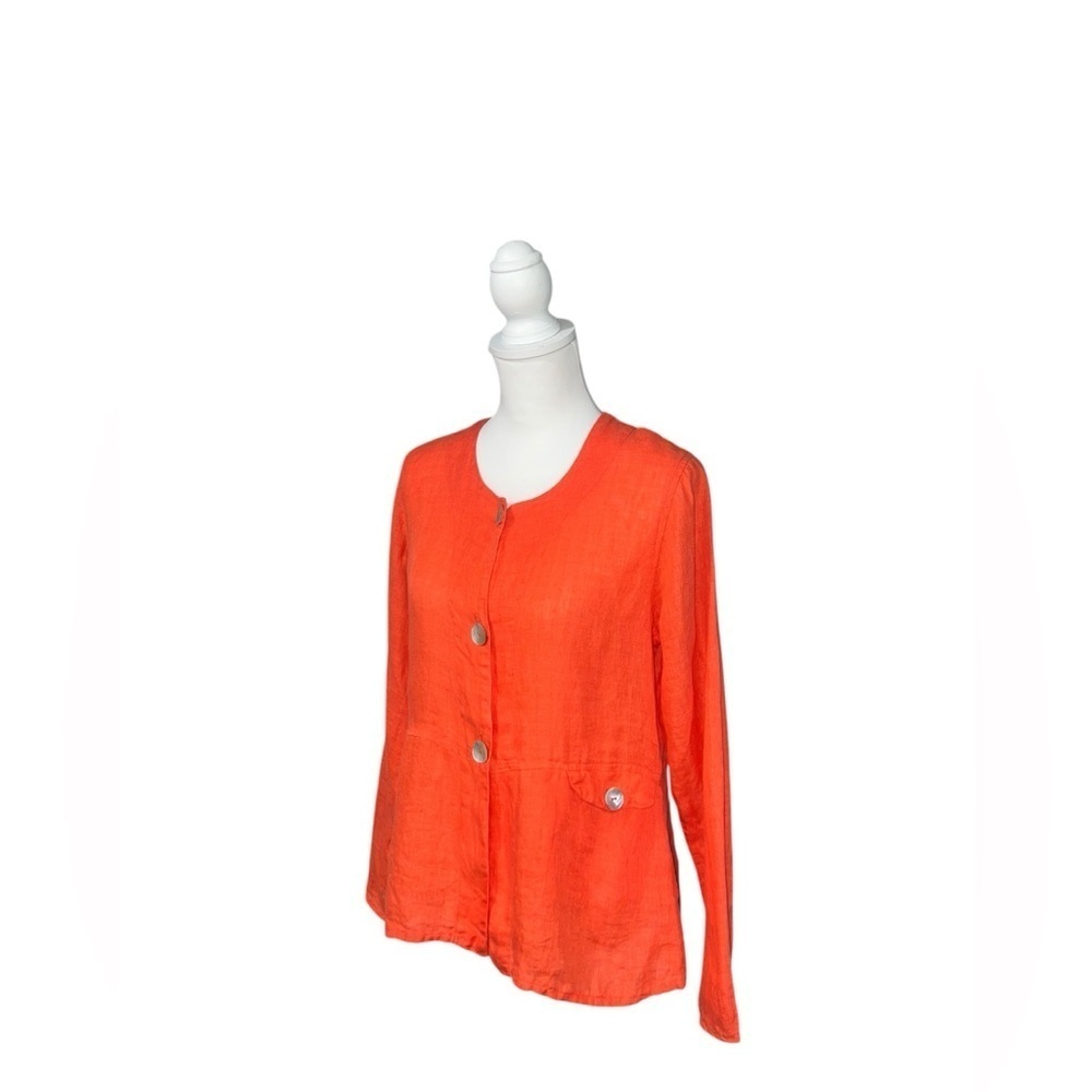 FLAX CORAL ORANGE LINEN LONG SLEEVE BUTTON DOWN  PETITE TUNIC SHIRT - Me… - Picture 3 of 10